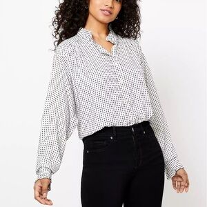 LOFT Striped Ruffle Trim Blouse